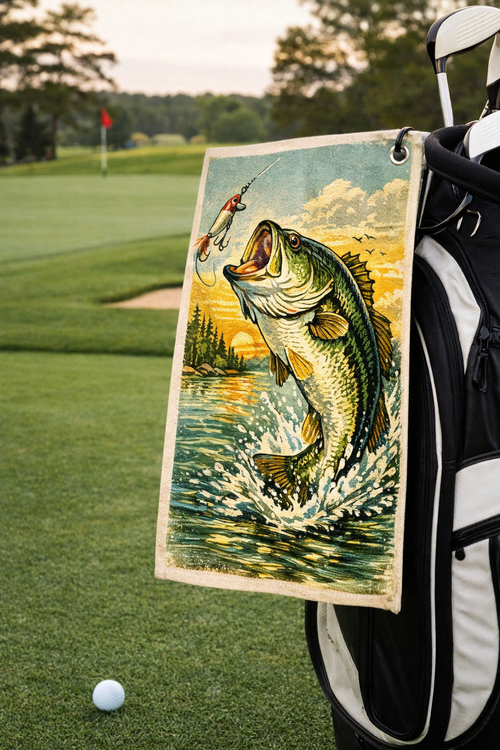 Retro Largemouth Bass Golf Towel